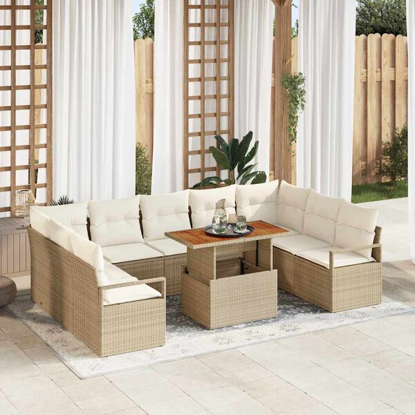 vidaXL Ensemble de canap&eacute; de jardin avec coussin 10 pcs Beige et cr&egrave;me