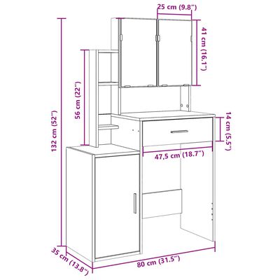 vidaXL Coiffeuse avec armoire noir 80x35x132 cm