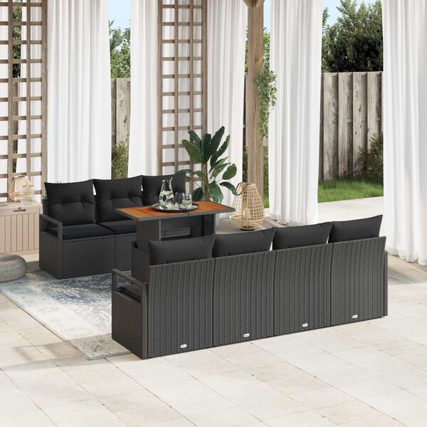 vidaXL Ensemble de canap&eacute; de jardin 8 pcs Noir Poly rotin