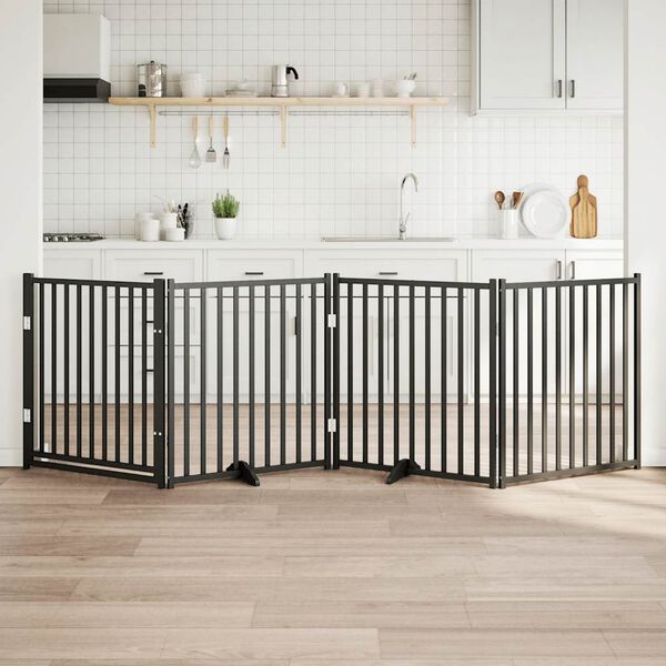 vidaXL Barri&egrave;re pour chiens avec porte 4 panneaux bois de sapin massif