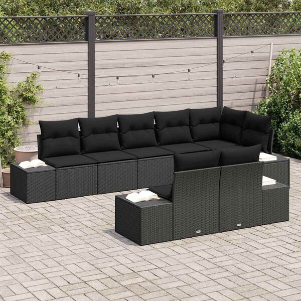 vidaXL Ensemble de canap&eacute; de jardin 8 pcs Noir Poly rotin