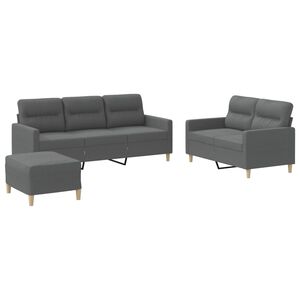 vidaXL Ensemble de canap&eacute;s 3 pcs avec coussins Gris fonc&eacute; Tissu