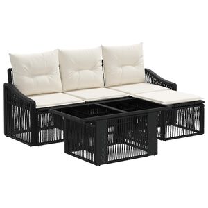 vidaXL Ensemble de canap&eacute; de jardin 5 pc Noir et blanc cr&egrave;me polyrotin