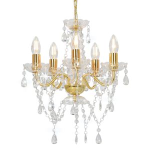 vidaXL Lustre avec perles de cristal Dor&eacute; Rond 5 x E14