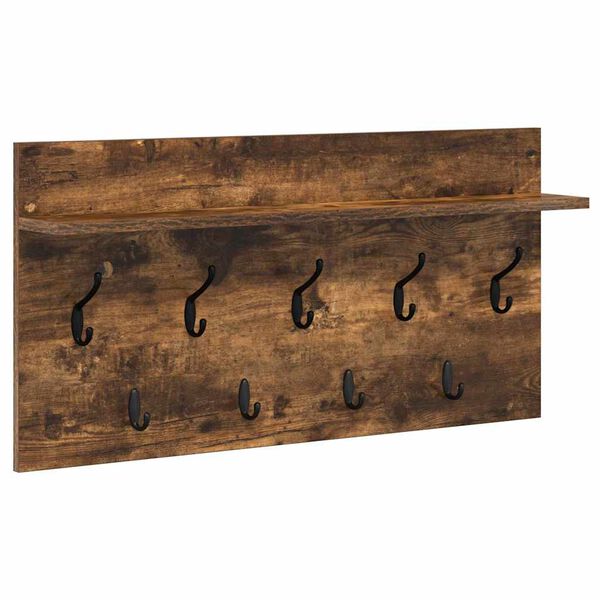 vidaXL Porte-manteau mural avec &eacute;tag&egrave;re Ch&ecirc;ne fum&eacute; 80 x 40 x 12 cm