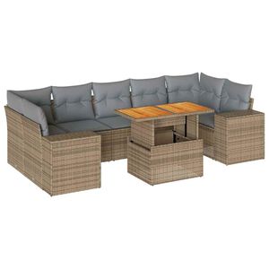 vidaXL Salon de jardin avec coussins 8 pcs beige r&eacute;sine tress&eacute;e