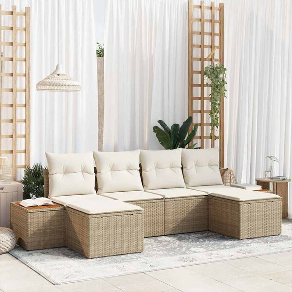 vidaXL Ensemble de canap&eacute; de jardin avec coussin 6 pcs Beige polyrotin