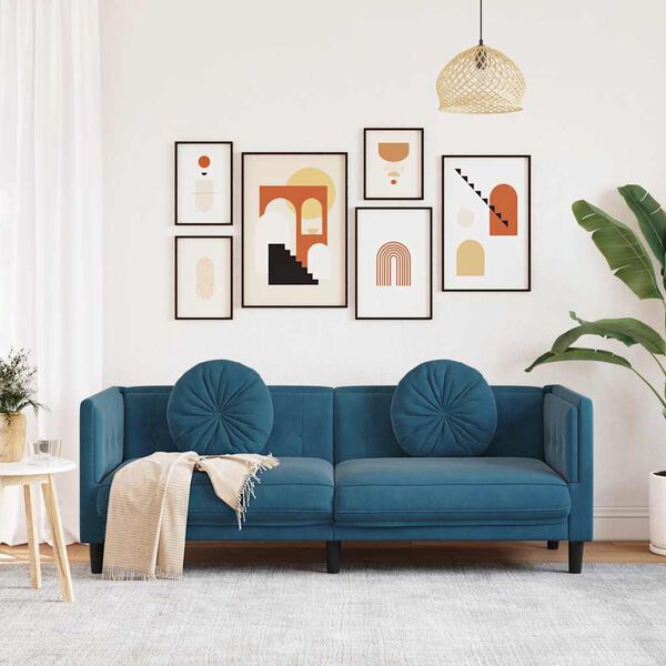 vidaXL Canap&eacute; avec coussins 3 places bleu velours