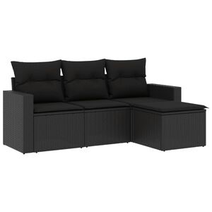 vidaXL Salon de jardin 4 pcs avec coussins noir r&eacute;sine tress&eacute;e