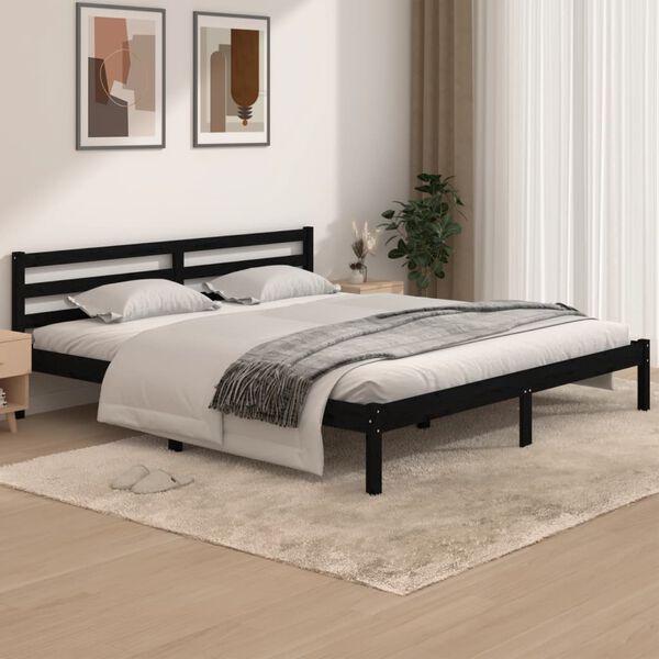 vidaXL Cadre de lit Bois de pin massif 180x200 cm Noir Super King
