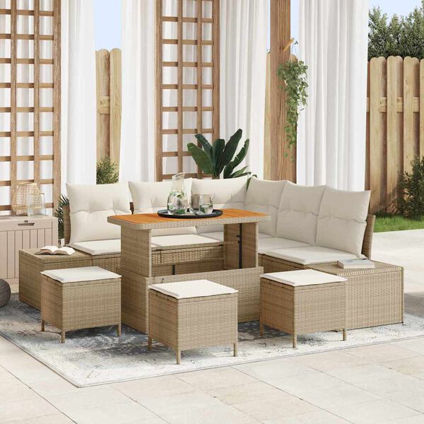 vidaXL Ensemble de canap&eacute; de jardin avec coussin 9 pcs Beige polyrotin