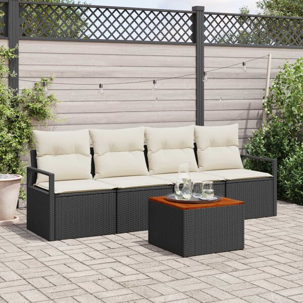 vidaXL Ensemble de canap&eacute; de jardin avec coussin 5 pcs Noir polyrotin