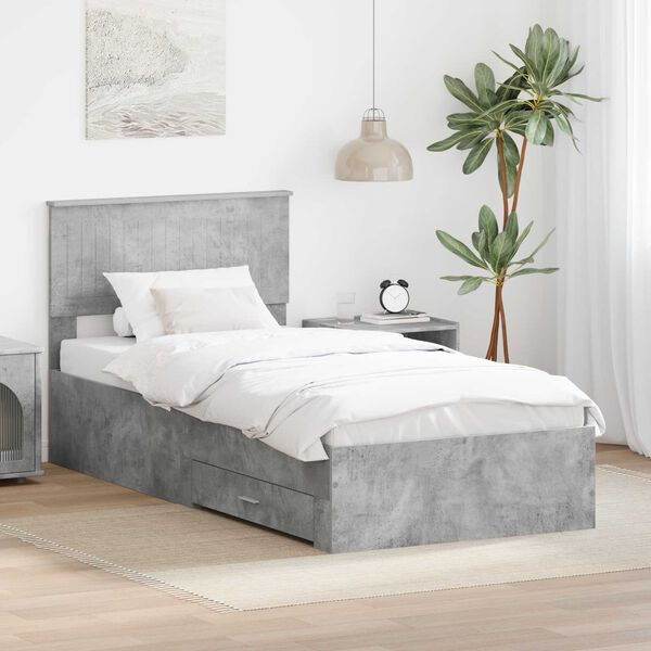 vidaXL Cadre de lit Gris b&eacute;ton 90 x 190 cm Bois d'ing&eacute;nierie