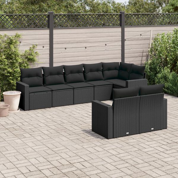 vidaXL Salon de jardin 8 pcs avec coussins noir r&eacute;sine tress&eacute;e