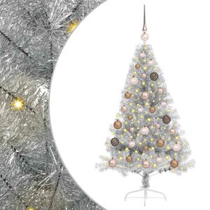 vidaXL Sapin de No&euml;l artificiel pr&eacute;-&eacute;clair&eacute; Argent 120 cm PET