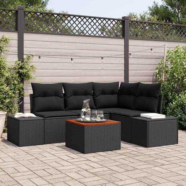 vidaXL Ensemble de canapé de jardin avec coussin 5 pcs Noir polyrotin
