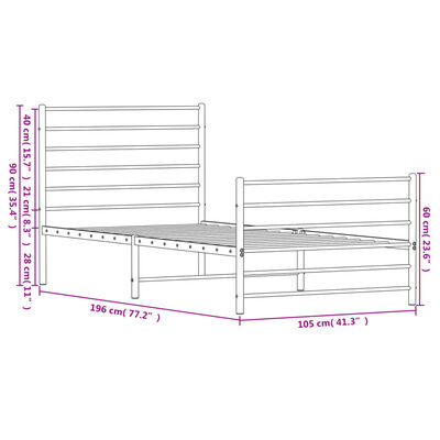 vidaXL Cadre de lit métal sans matelas et pied de lit blanc 100x190 cm