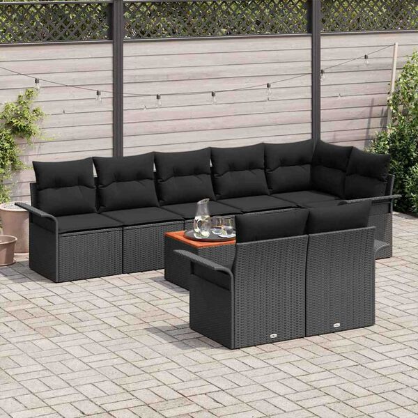 vidaXL Ensemble de canapé de jardin avec coussin 9 pcs Noir