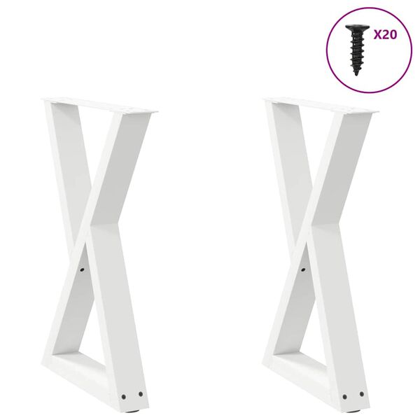 vidaXL Pieds de table &agrave; manger 2 pi&egrave;ces Blanc 60 x (72-73,3) cm Acier