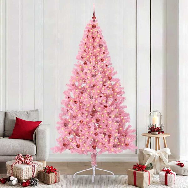 vidaXL Sapin de No&euml;l artificiel pr&eacute;-&eacute;clair&eacute; Rose 240 cm PVC