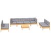 vidaXL Salon de jardin 9 pcs avec coussins gris bois de pin massif