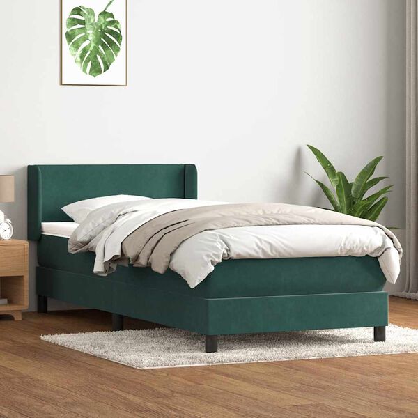 vidaXL Sommier &agrave; lattes de lit et matelas vert fonc&eacute; 80x210 cm velours