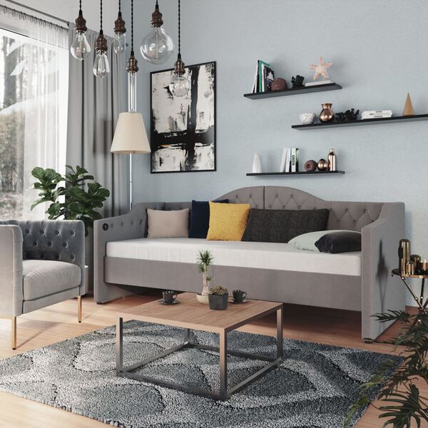 vidaXL Lit avec &eacute;clairage USB Gris clair Tissu 90x200 cm