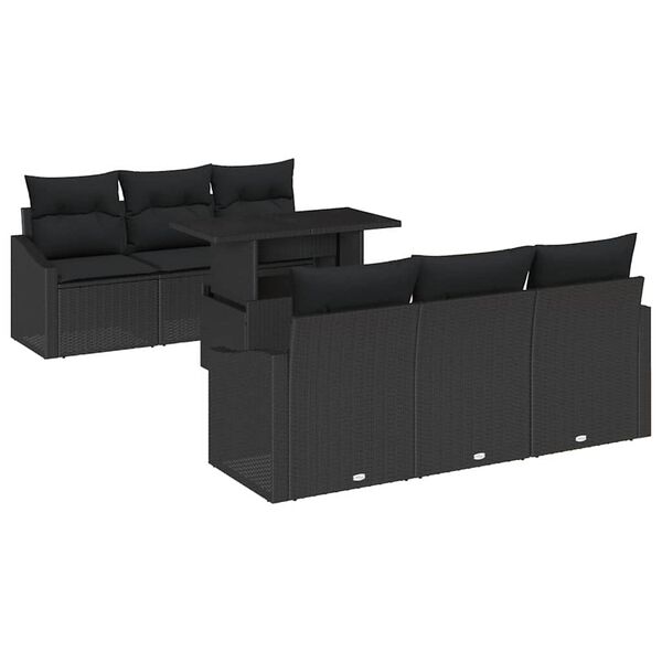 vidaXL Ensemble de canapé de jardin avec coussin 7 pcs Noir polyrotin