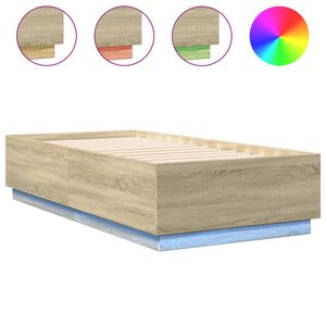 vidaXL Cadre de lit avec LED sans matelas ch&ecirc;ne sonoma 75x190 cm