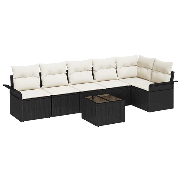 vidaXL Ensemble de canap&eacute; de jardin avec coussin 7 pcs Noir Poly rotin
