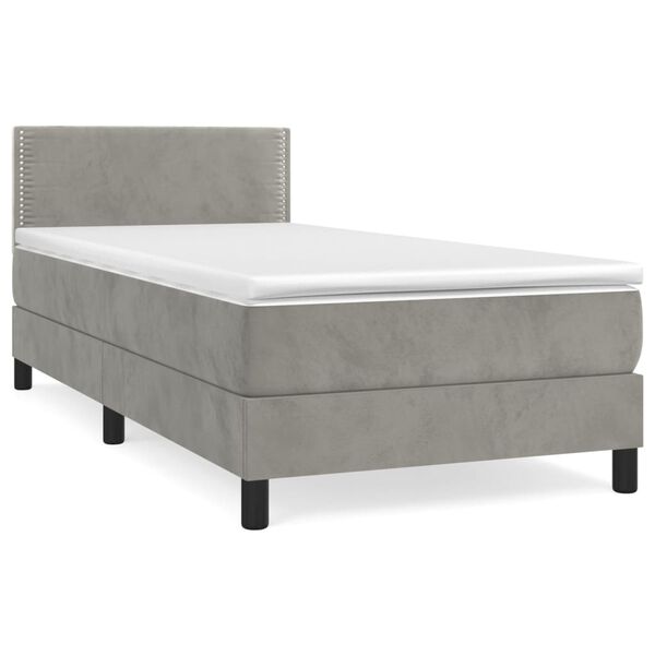 vidaXL Sommier &agrave; lattes de lit et matelas Gris clair 90x190 cm Velours