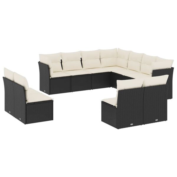 vidaXL Salon de jardin 11 pcs avec coussins noir r&eacute;sine tress&eacute;e