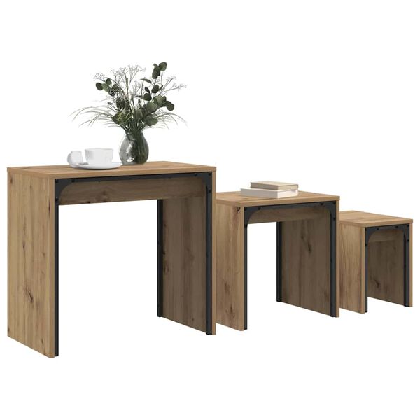 vidaXL Table basse 3 pcs Ch&ecirc;ne artisanal Bois d'ing&eacute;nierie