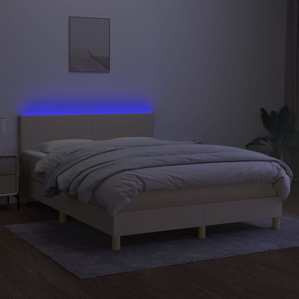 vidaXL Sommier &agrave; lattes de lit avec matelas LED Cr&egrave;me 140x190 cm Tissu