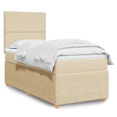 vidaXL Sommier à lattes de lit avec matelas Crème 100x200 cm Tissu