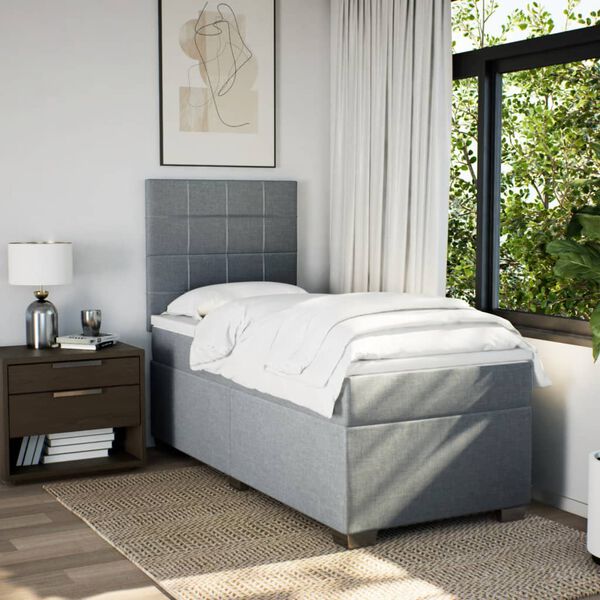 vidaXL Sommier &agrave; lattes de lit avec matelas Gris clair 90x200 cm Tissu