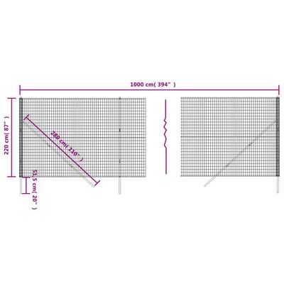 vidaXL Clôture en treillis métallique anthracite 2,2x10 m