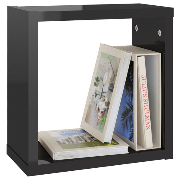 vidaXL &Eacute;tag&egrave;res cube murales 2 pcs Noir brillant 30x15x30 cm