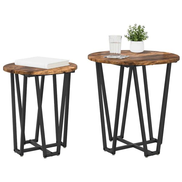 vidaXL Ensemble de tables d'appoint 2 pcs Ch&ecirc;ne fum&eacute; et noir