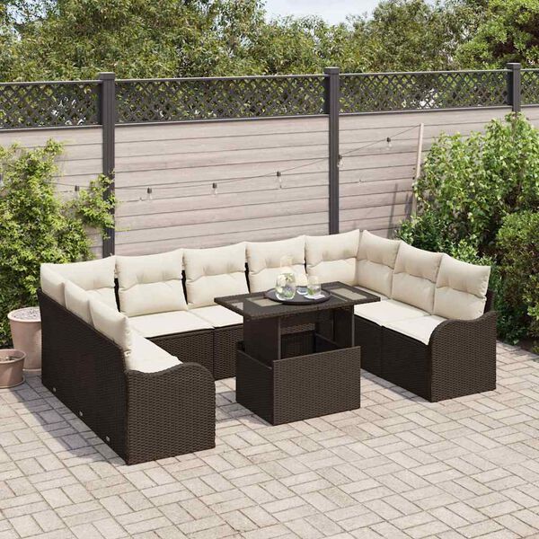 vidaXL Ensemble de canap&eacute; de jardin 10 pcs Marron Poly rotin