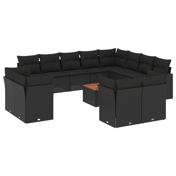 vidaXL Salon de jardin avec coussins 13 pcs noir r&eacute;sine tress&eacute;e