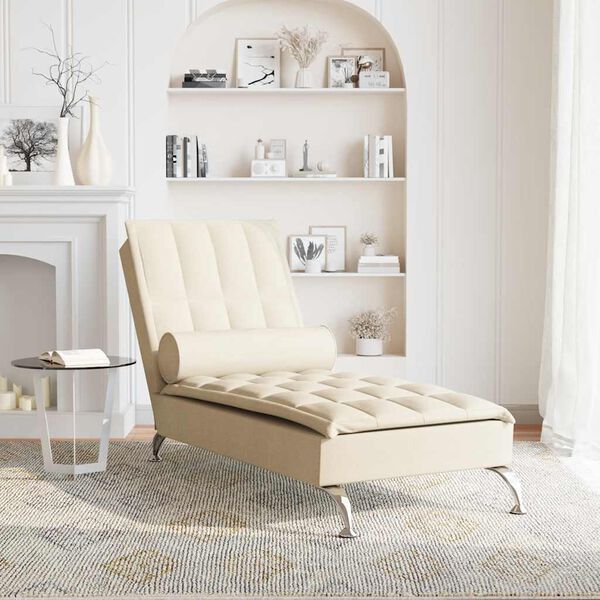 vidaXL Chaise longue de massage avec traversin crème tissu