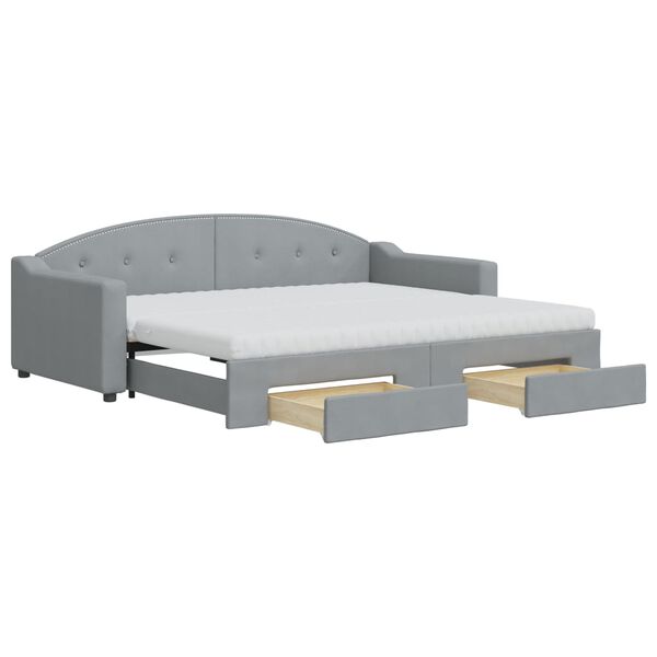 vidaXL Lit de jour avec gigogne et tiroirs gris clair 90x200 cm tissu