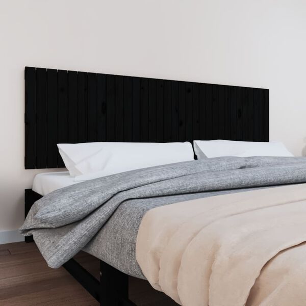 vidaXL T&ecirc;te de lit murale Noir 204x3x60 cm Bois massif de pin