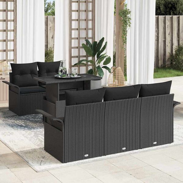 vidaXL Ensemble de canap&eacute; de jardin avec coussin 6 pcs Noir polyrotin