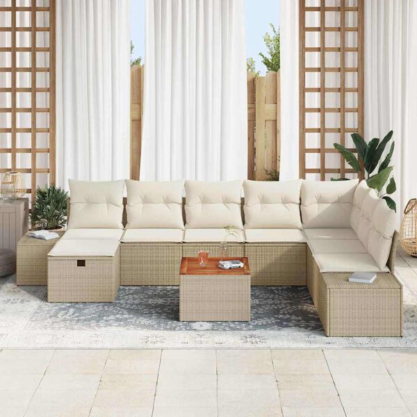 vidaXL Ensemble de canap&eacute; de jardin 9 pcs Beige Poly rotin