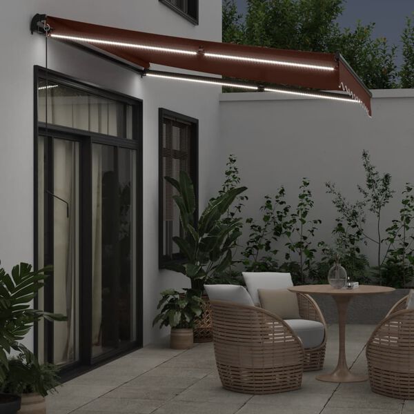 vidaXL Auvent manuel r&eacute;tractable avec LED marron 300x250 cm