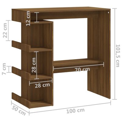 vidaXL Table de bar étagère de rangement Chêne marron 100x50x101,5 cm