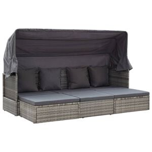 vidaXL Lit de jardin et toit Gris m&eacute;lang&eacute; R&eacute;sine tress&eacute;e