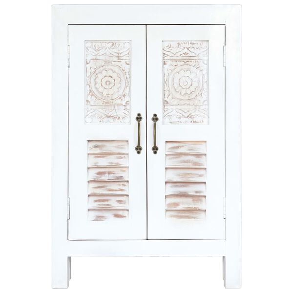 vidaXL Buffet sculpté Blanc 60x30x89 cm Bois de manguier massif